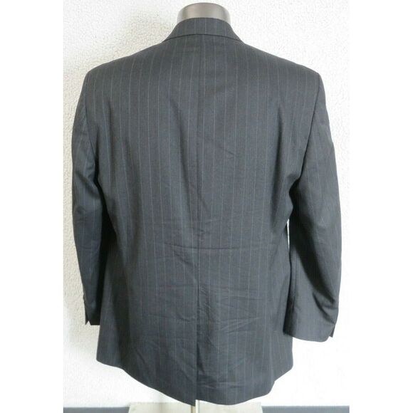 Mens Lauren  Ralph Lauren Black Gray 3 Button Suit‎ Jacket Size 44R Striped Wool - Picture 2 of 9
